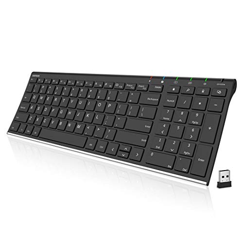 Product Cover Arteck 2.4G Wireless Keyboard Stainless Steel Ultra Slim Full Size Keyboard with Numeric Keypad for Computer/Desktop/PC/Laptop/Surface/Smart TV and Windows 10/8/ 7 Built in Rechargeable Battery