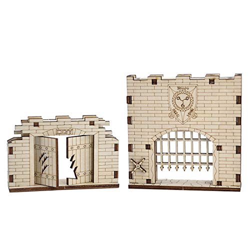 Product Cover D&D Dungeon Door & Portcullis Gate Miniatures (Set of 2) Wooden Laser Cut Open and Closed Fantasy Terrain 28mm Scale for Dungeons & Dragons, Pathfinder and Other Tabletop RPG