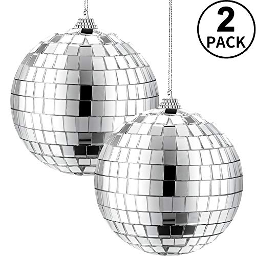 Product Cover 2 Packs 4 Inch Mirror Disco Ball, 70's Disco Party Decoration, Hanging Ball for Party or DJ Light Effect, Home Decorations, Stage Props, Game Accessories (Silver)