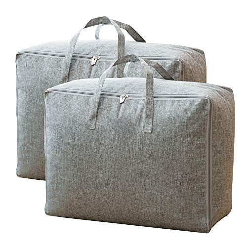 Product Cover Gemben 105L Extra Large Blanket Comforter Clothing Storage Bag(2 Pack),No Odor Smell,Moisture Proof Linen Fabric,Sturdy Zippers,Strong Handles,Closet Organizer(Grey)