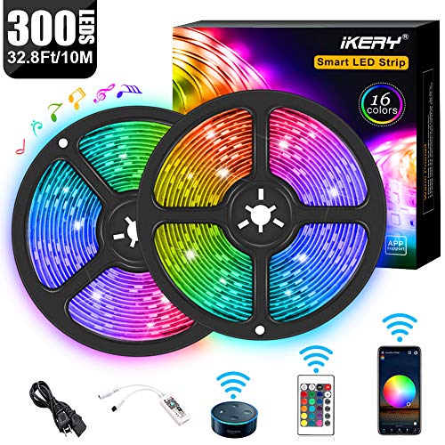 Product Cover WiFi LED Strip Lights 32.8ft, Voice Control Work with Alexa Echo Google Assistant, Smart App Control 5050 RGB Light Strip Kits Music Sync for Home Garden Party Bar, IP65 Waterproof