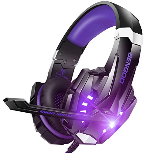 Product Cover BENGOO G9000 Stereo Gaming Headset for PS4, PC, Xbox One Controller, Noise Cancelling Over Ear Headphones with Mic, LED Light, Bass Surround, Soft Memory Earmuffs (Purple)