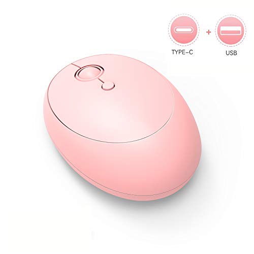 Product Cover Dual Mode USB C Wireless Mouse, Jelly Comb 2.4Ghz Cute Cordless Mouse with USB and Type-C Receivers, Compatible with All Type C Devices, Soft Pink