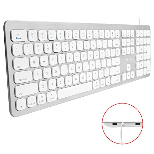 Product Cover Macally Ultra-Slim USB Wired Keyboard with 2 USB Port Hub Full-Size with Number Pad for Mac - Compatible with Apple Mac Mini/iMac Desktops MacBook Pro/Air (WKEYHUBMB)