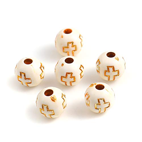 Product Cover Small Round Spacer Beads, 500 Pack, 8mm (1/3 Inch) with 2mm Hole, Acrylic (Off White Cross)