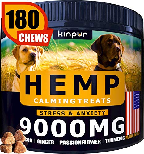 Product Cover Kinpur Hemp Dog Chews and Calming Treats for Stress, Dog Anxiety Relief - Natural Calming Aid - Stress - Fireworks - Storms - Aggressive Behavior, Hip and Joint Supplement, Natural Anti-Inflammatory