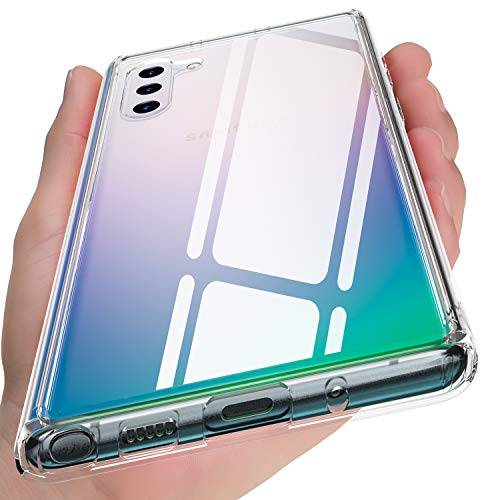 Product Cover Henpone Galaxy Note 10 Case，9H Tempered-Glass Back [Scratch Resistant] Hybrid Crystal Clear Covers with Soft TPU Bumper Slim Fit Thin Protective Phone Case for Samsung Galaxy Note 10 6.3