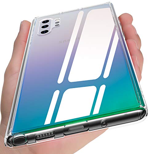 Product Cover Galaxy Note 10 Plus Case,9H Tempered-Glass Back [Scratch Resistant] Hybrid Crystal Clear Covers with Soft TPU Bumper Slim Fit Thin Protective Case for Samsung Galaxy Note 10+/ 10 Plus /5G - Clear