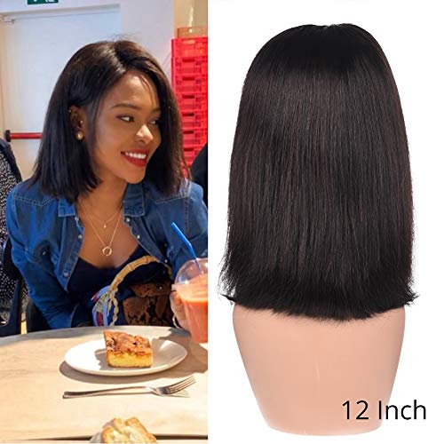 Product Cover Short Bob Wig Human Hair Straight 4x4 Lace Closure Wig Middle Part Natural Color Lace Front Wigs
