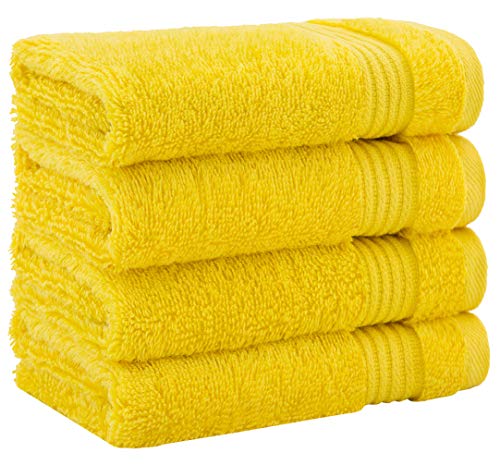 Product Cover Luxury Turkish Cotton Washcloths for Easy Care, Extra Soft and Absorbent, Fingertip Towels, 4 Pack Washcloth Set by United Home Textile, Yellow