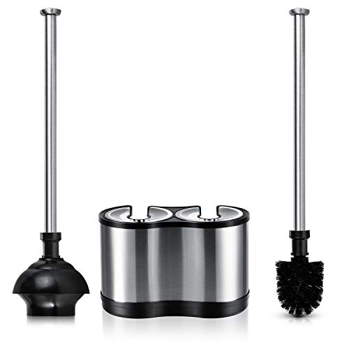 Product Cover ToiletTree Products Modern Deluxe Freestanding Toilet Brush and Plunger Combo (Stainless Steel, Brush and Plunger Combo Set 4.5