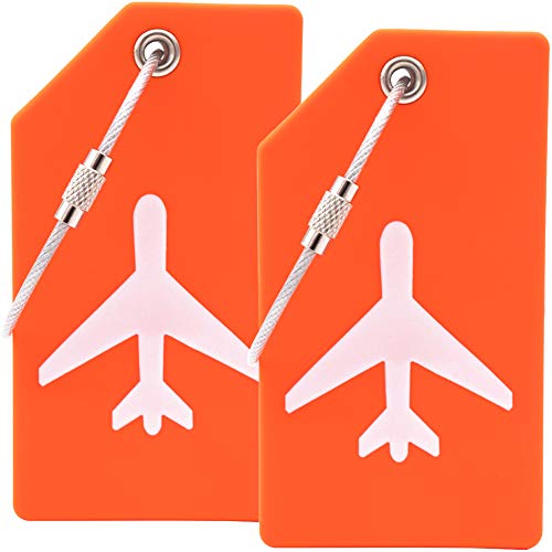 Product Cover 2PCS Y.A. LOTUS Silicone Luggage Tags with Name ID Card and Stainless Steel Loop, Premium Flexible Travel ID Bag Tag helps Quickly Spot Luggage Suitcase, for women, men - Orange