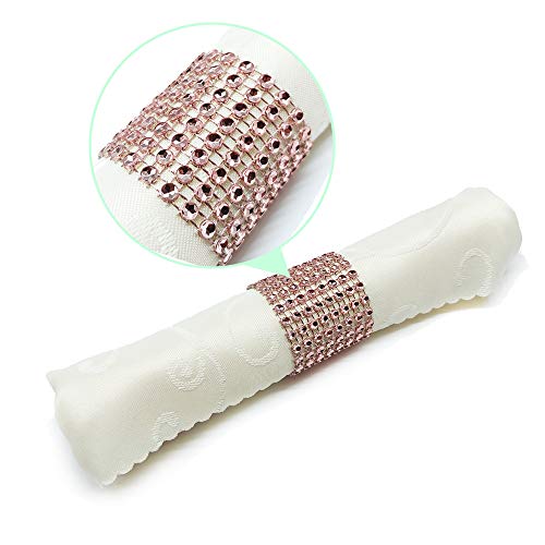 Product Cover Yuengs Rose Gold Napkin Rings 100PCS Rhinestone Napkin Rings Sparkly Adornment for Wedding/Shower/Party