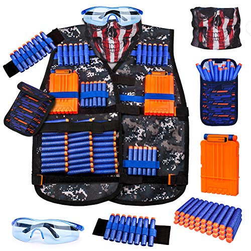 Product Cover Kids Tactical Vest Kit for Nerf Guns Series with Refill Darts,Dart Pouch,Reload Clips, Tactical Mask,Wrist Band and Protective Glasses for Boys