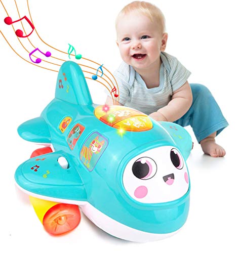 Product Cover HISTOYE Baby Toys Airplane for 1 2 + Year Old, Musical Toy for Toddlers with Lights, Electronic Moving Aeroplane, Baby Development Toys Plane for 9 12 18 Month Old Gift to Encourage Crawling