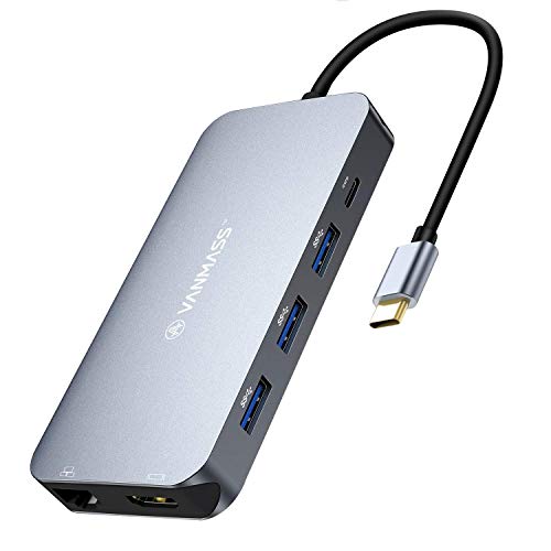 Product Cover VANMASS USB C Hub, 9 in 1 USB C Adapter with 4K HDMI, RJ45 1Gbps Ethernet, 4 USB 3.0 Ports, Micro SD/SD Card Reader, and 90W PD Charging Port for MacBook Pro/Air & More USB C Devices