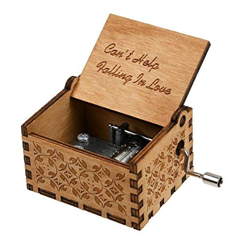 Product Cover Huntmic Can't Help Falling in Love Wood Music Box, Antique Engraved Musical Boxes Case for Birthday Present Kid Toys Hand-Operated (Can't Help Falling in Love)