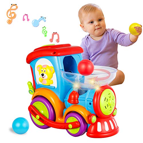 Product Cover HISTOYE Toddler Toys Train for Boy Girl Age 1 2 3+, Baby Educational Drop and Go Toy Train with 3 Popper Ball, Music and Light Baby Toys for Preschool Learning, Developmental Toys for 1 2 3 Year Olds