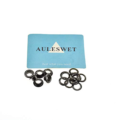 Product Cover Auleswet Eyelets and Grommets 1/4 Inch 150 Pack Metal Secure Strong in Wind Black Plated Shaft Length 5 mm No Bend No Burr for Making Holes in Coat Belt Shoe Fabric Paper Purses Cloth Canvas Crafting