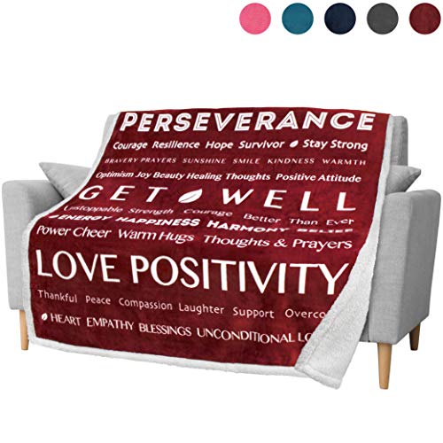 Product Cover PAVILIA Healing Thoughts Blanket, Sherpa Fleece Throw for Women Men | Warm Hugs Inspirational Gift Positive Energy Prayer Blanket | Get Well Soon Gift Blanket for Friends & Family | 50 x 60 in (Wine)