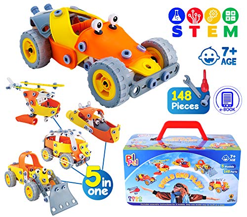 Product Cover PilPel Educational Creative Stem Building Toy Set for Boys and Girls Age 7 8 9 10 11 + 148 Pcs 5in1 Erector Kids Stem kit, Build and Play Vehicles Models, Stem Activities- in A Storage Gift Box