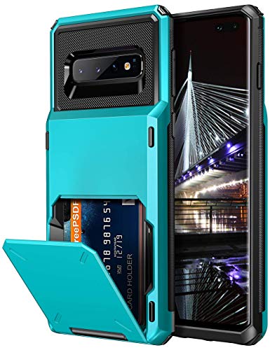 Product Cover Vofolen Case for Galaxy S10 Plus Case Wallet [4 Card Pocket] Card Holder Slot Anti-Scratch Dual Layer Protective Bumper Tough Rubber Armor Hard Shell Cover Case for Samsung Galaxy S10 Plus Light Blue
