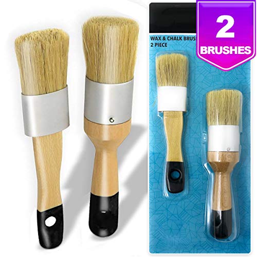 Product Cover Chalk, Milk Paint and Wax Brush Set for Stencil Brushes, Home Furniture Paint - 2 Piece Paint Brush Set