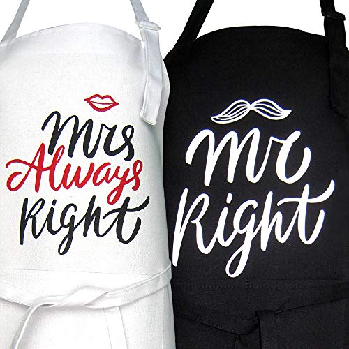 Product Cover VMNlooking Mr Right and Mrs. Always Right Couple Apron Set,His and Her Aprons for Anniversary Bridal Shower,Wedding Gifts for Couple Wedding(Mr. Right & Mrs. Always Right)