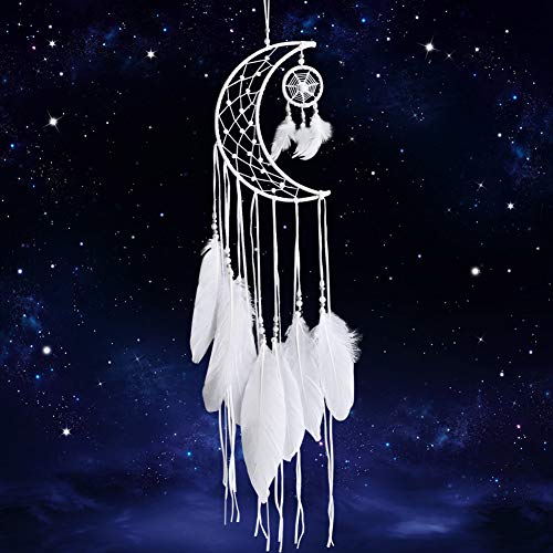 Product Cover Dremisland Dream Catcher New Moon Design Handmade White Feather Wall Hanging Home Decoration Ornament Craft Gift (White Moon)