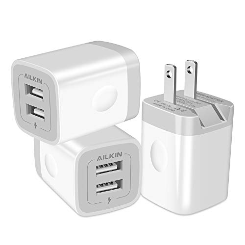 Product Cover 3Pack Fast Charging Cubes, Foldable Dual Port Charger Block, AILKIN Fast USB Plug Power Adapter Fold up Box Base Brick for iPhone XR/XS Max/X iPad Samsung Galaxy Tablet Kindle Fire LG Pixel Xbox Blu