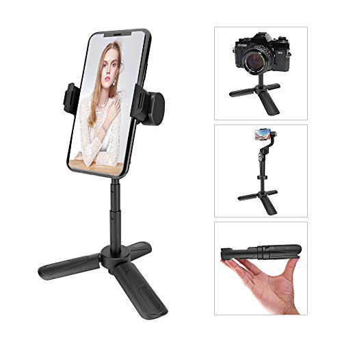 Product Cover Phone Tripod, MOUNTDOG Mini Portable Camera Stand Holder, Extendable Tabletop Desktop Tripod Compatible with iPhone/Camera/Samsung/Smartphone/Webcam, 360° Rotation, Black