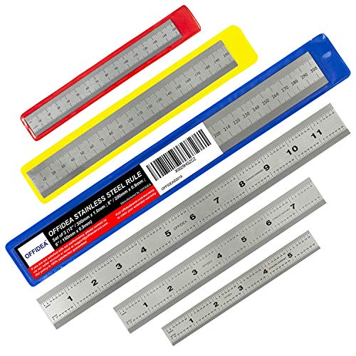 Product Cover Offidea Machinist Ruler Set (6, 8, 12 inch) - Rigid Stainless Steel Ruler with Inches and Centimeters - 1/64, 1/32, mm and .5 mm - 6 Inch Ruler, 12 Inch Ruler, Metric Ruler, Mm Ruler, Metal Ruler