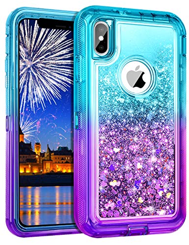 Product Cover Wollony for iPhone Xs Max Case,360 Full Body Shockproof Liquid Glitter Quicksand Bling Case Heavy Duty Phone Bumper Non-Slip Soft Clear Rubber Protective Cover for Apple iPhone Xs MAX (Lake Purple