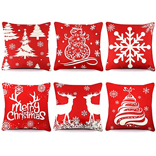 Product Cover TERUNPU 6pcs Christmas Pillow Covers 18 x 18 Inches Christmas Cushion Covers Decorative Pillowcases Cushion Cover Case for Home Decor