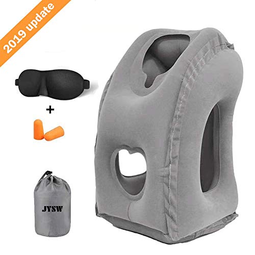 Product Cover JYSW Inflatable Travel Pillow, Portable Airplane Pillow Multifunctional Neck and Head Support Lap Pillow for Airplanes Trains Buses and Office Napping (Gray)