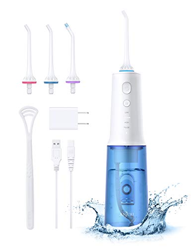 Product Cover Water Flosser Professional Cordless Dental Oral Irrigator 10.8OZ/320ML - Anjou Portable and Rechargeable IPX7 Waterproof 4 Modes Water Flossing with Cleanable Water Tank for Home and Travel, Blue