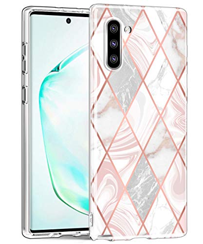 Product Cover SKYLMW Case for Galaxy Note 10, Shockproof Protection Thin Slim Soft TPU Bumper Protective Cover Cases with Stand & Lanyard Neck Strap for Galaxy Note 10 2019,Marble Clear