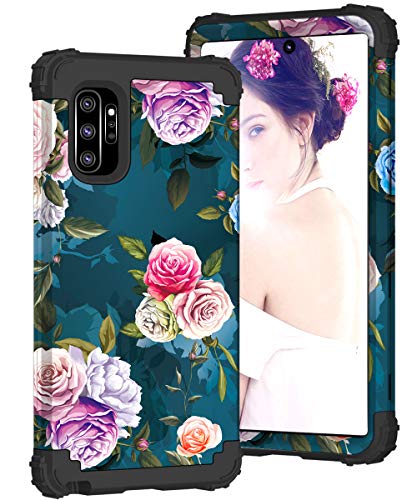 Product Cover ZHK Galaxy Note 10 Plus Case for Women, Floral 3 Layer Heavy Duty Shockproof Case Full-Body Protection Armor Anti-Scratch Protective Cover for Samsung Galaxy Note 10 Plus (2019 Release)-Rose