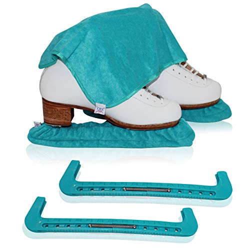 Product Cover CRS Cross Skate Guards, Soakers & Towel Gift Set - Ice Skating Guards and Soft Skate Blade Covers for Figure Skating or Hockey (Triple Teal, Large)