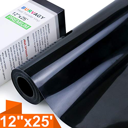 Product Cover BURVAGY Heat Transfer Vinyl HTV for T-Shirts 12 Inches by 25 Feet Roll (Black)