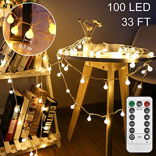 Product Cover Home Lighting Fairy Ball String Lights 100 LED 33 FT Twinkle Christmas Lights 8 Lighting Modes with Remote Timer Function, Wedding Party Indoor Outdoor Xmas Tree Decoration, Warm White
