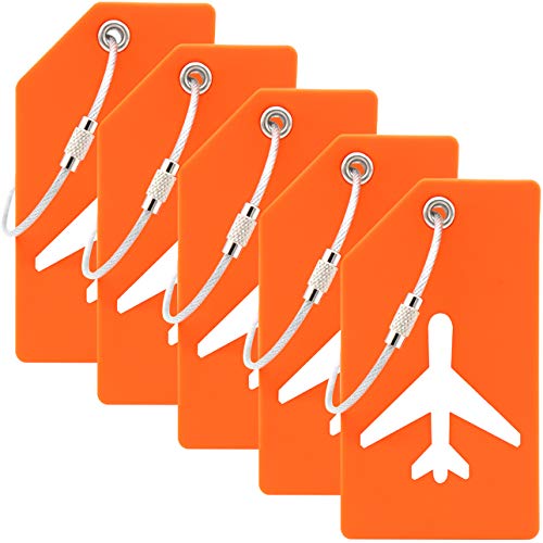 Product Cover 5PCS Y.A. LOTUS Silicone Luggage Tags with Name ID Card and Stainless Steel Loop, Premium Flexible Travel ID Bag Tag helps Quickly Spot Luggage Suitcase. for women, men - Orange...
