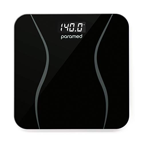 Product Cover PARAMED Digital Body Weight Bathroom and Home Scale, Slim Design Weight Loss Monitor, 6mm Tempered Safety Glass Construction, Large LCD Backlit Display, Automatic Step-On Function, 396lbs - Black