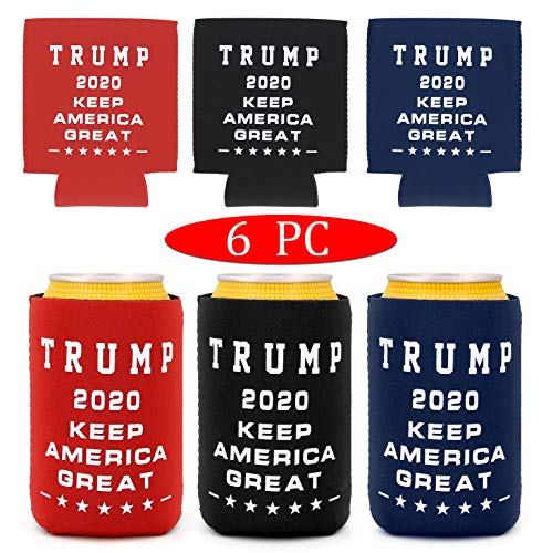 Product Cover Donald Trump 2020 Keep America Great - Can Coolie 6 PC, Beer Can Coolers with 3 Colors for Political Drink Coolers Coolies Sleeves
