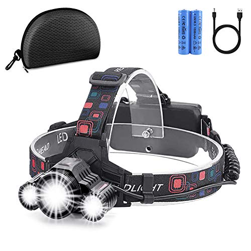 Product Cover Head Lamp Rechargeable Headlamp,3 LED 4 Modes 18650 USB Rechargeable Adjustable Zoom Waterproof Flashlight Head Lights for Camping Hiking Outdoors