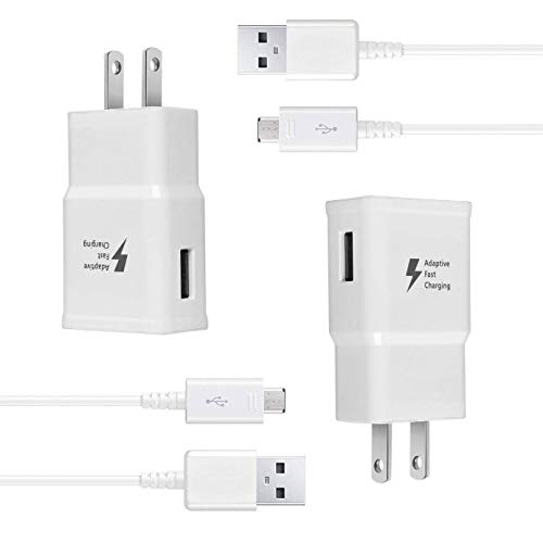 Product Cover Eaxxfly Wall Charger Kit Adaptive Fast Charge Compatible Samsung Galaxy S7 / S7 Edge / S6 / S6 Plus / Note5/4 /S4/S3, USB 2.0 Fast Wall Charger Adapter and Micro USB Cable (2 Adapter + 2 Cable)