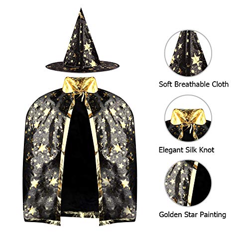 Product Cover SKL Kids Halloween Costumes Witch Wizard Cloak with Hat Wizard Cape and Hat Child's Costume for Boys Girls Black