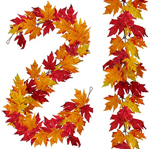 Product Cover 2 Pack Fall Maple Leaf Garland - 6ft/Piece Artificial Fall Foliage Garland Thanksgiving Fireplace Festival Decor for Home Wedding Party