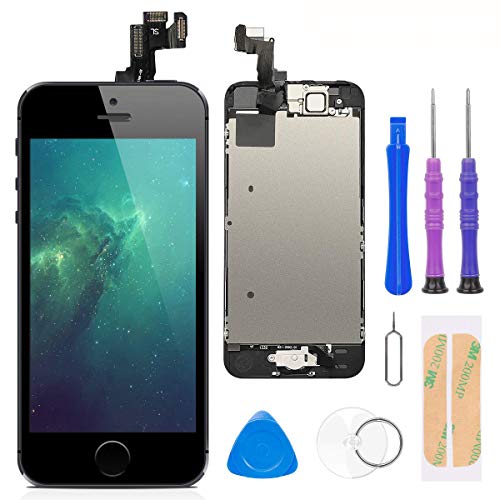Product Cover Compatible with iPhone 5S/SE Screen Replacement Black 4.0 Inch Full Assembly LCD Display Digitizer with Front Camera, Ear Speaker, Proximity Sensor and Repair Tool Kit