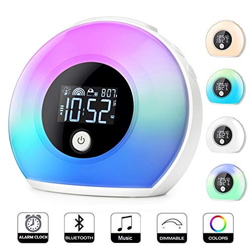 Product Cover Uplayteck Light Kids Alarm Clock, Bluetooth Speaker Table Lamp Wake Up Alarm Clock for Girl, Tap to Change Color Lights, Night Light Music Player for Party, Camping, Birthday Gift